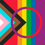 Sympoli, jossa on osa saamenlipusta tehdystä Pride lipusta. Värikäs, oikealla violettia ja vasemmalla sateenkaaren raidat.